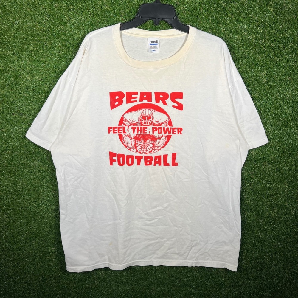 Vintage Anvil 90s Bears Football Double Eagle Real Estate T-Shirt Cream 2XL